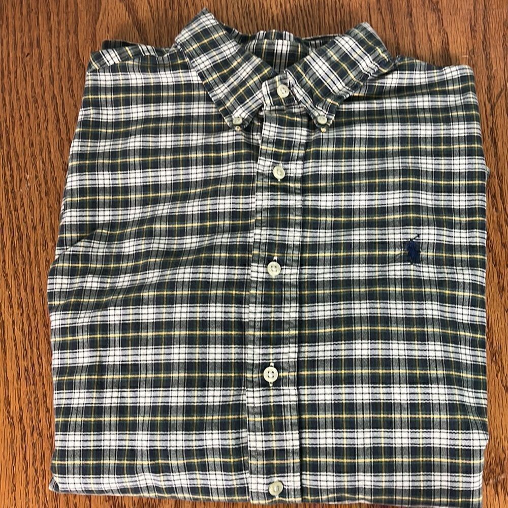 Ralph Lauren custom fit button down classic plaid print for the holidays sz L